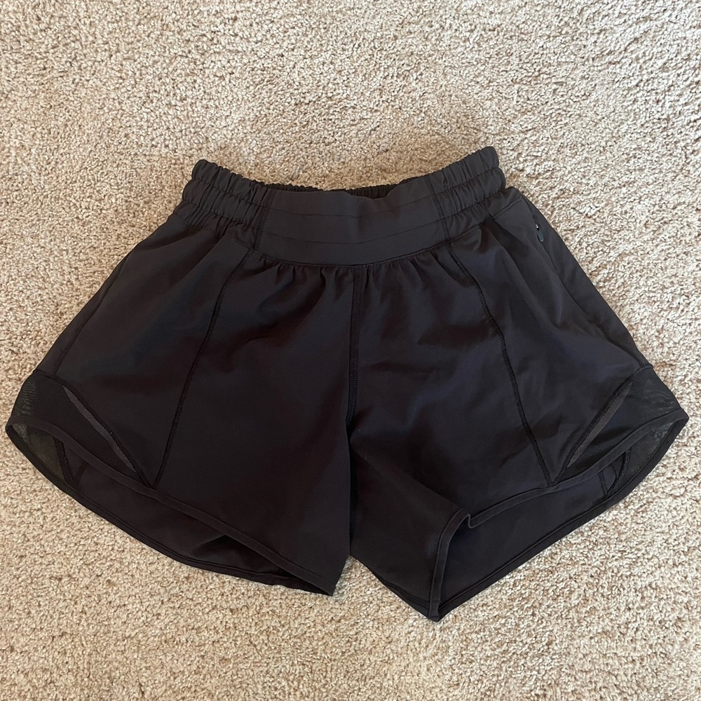 lululemon black 4” lowrise hotty hot shorts